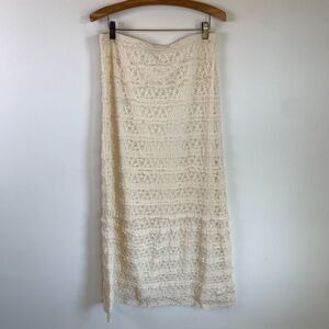 Max Studio Lace Prairie Cottage Skirt M L Maxi 38" Ivory Romantic Feminine Lined